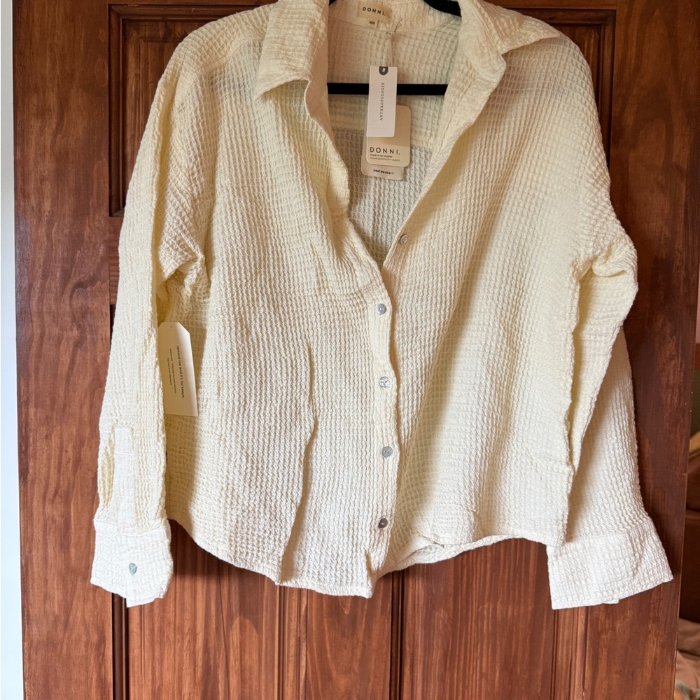 DONNI Waffle Button-Down in Crème — XXS (Fits Small) — New with Tags
